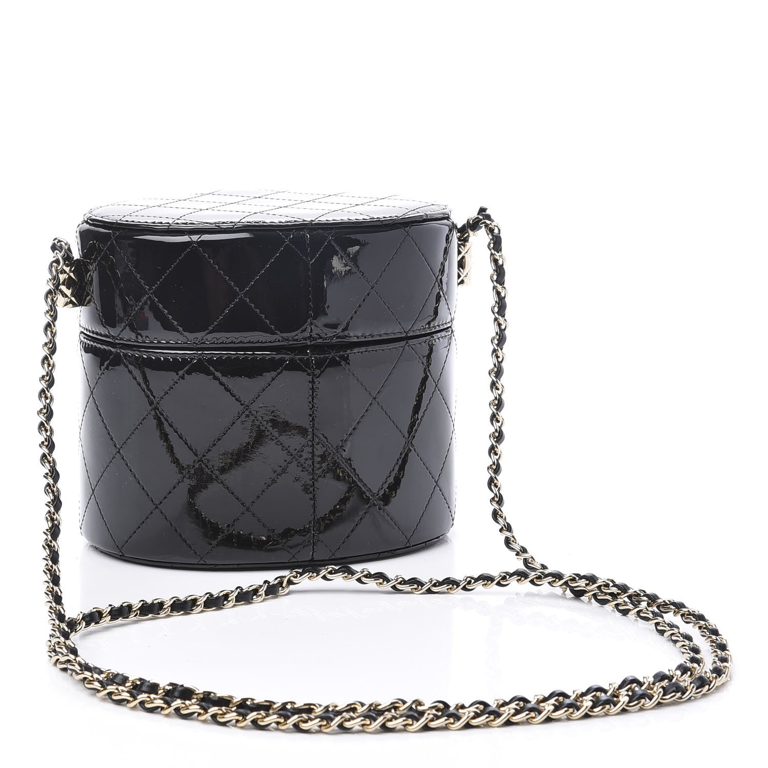 Chanel Patent Quilted Round Clutch With Chain Black 2 of 12