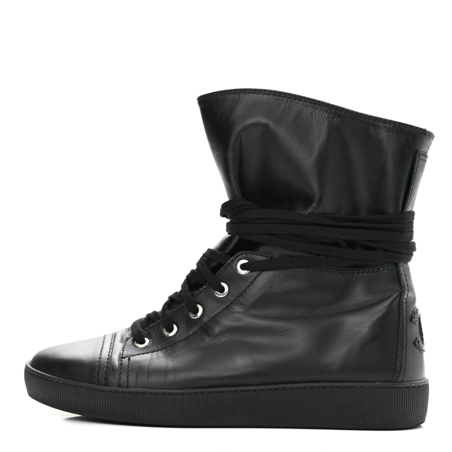 Chanel Lambskin High Top Sneakers 38.5 Black 1 of 10