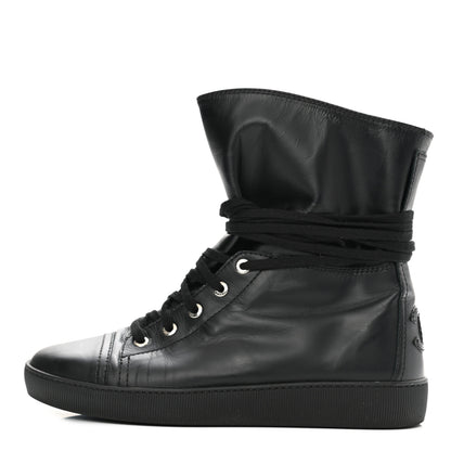 Chanel Lambskin High Top Sneakers 38.5 Black 1 of 10