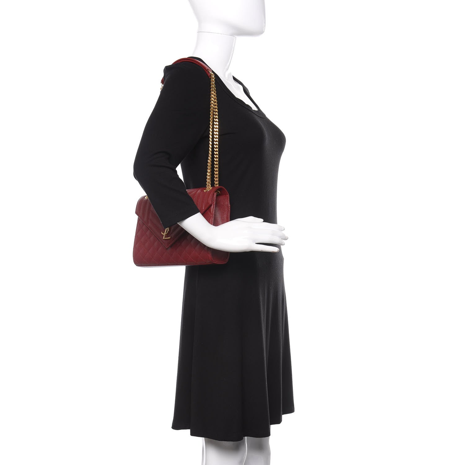 Saint Laurent Grain De Poudre Textured Mixed Matelasse Triquilt Medium Monogram Satchel Oxblood 2 of 14