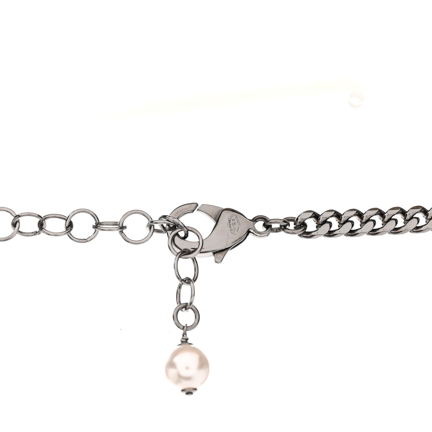 Ruthenium Pearl Crystal Baguette CC Necklace Silver