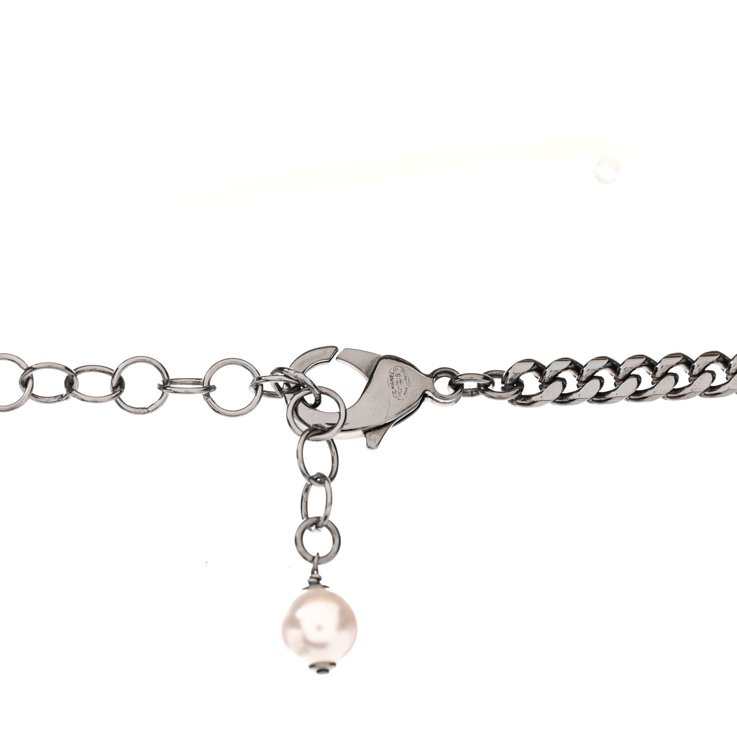 Chanel Ruthenium Pearl Crystal Baguette CC Necklace Silver 5 of 6