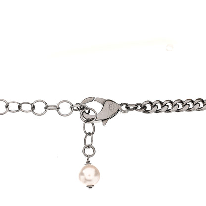 Chanel Ruthenium Pearl Crystal Baguette CC Necklace Silver 5 of 6