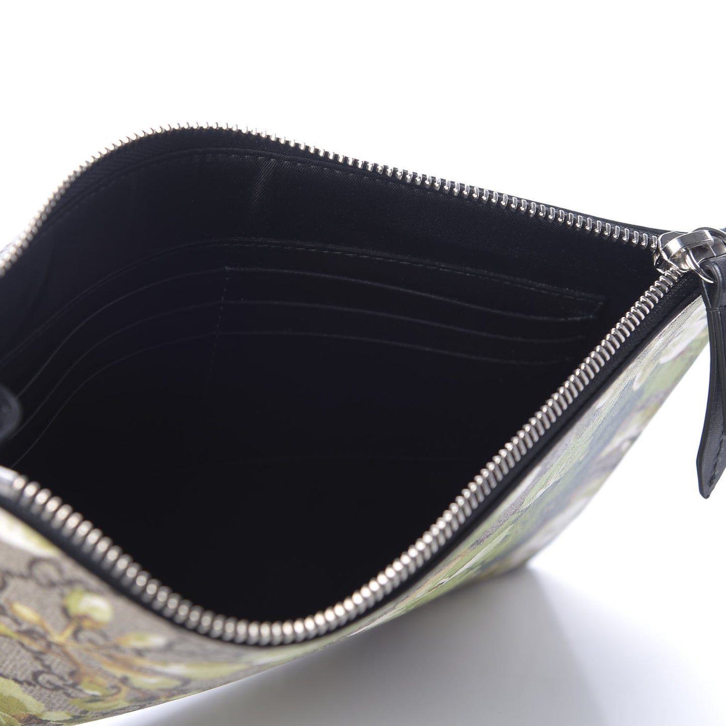 GG Supreme Monogram Blooms Small Zip Wristlet Pouch Beige New Military Black