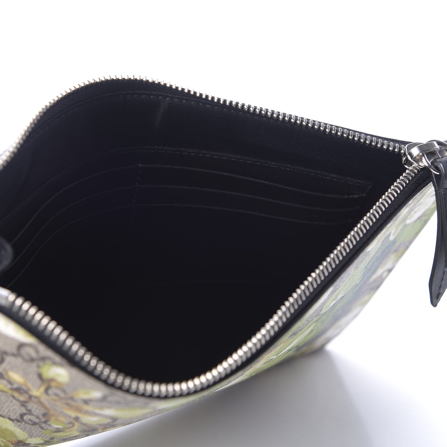 Gucci GG Supreme Monogram Blooms Small Zip Wristlet Pouch Beige New Military Black 5 of 8