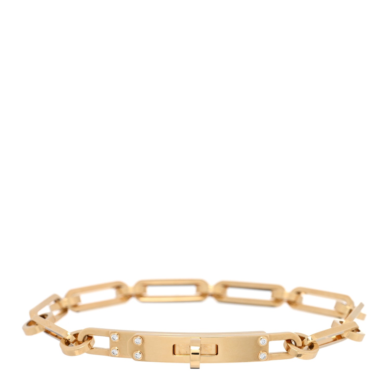 Hermes 18K Yellow Gold Diamond PM Kelly Chaine Bracelet XS 1 of 4