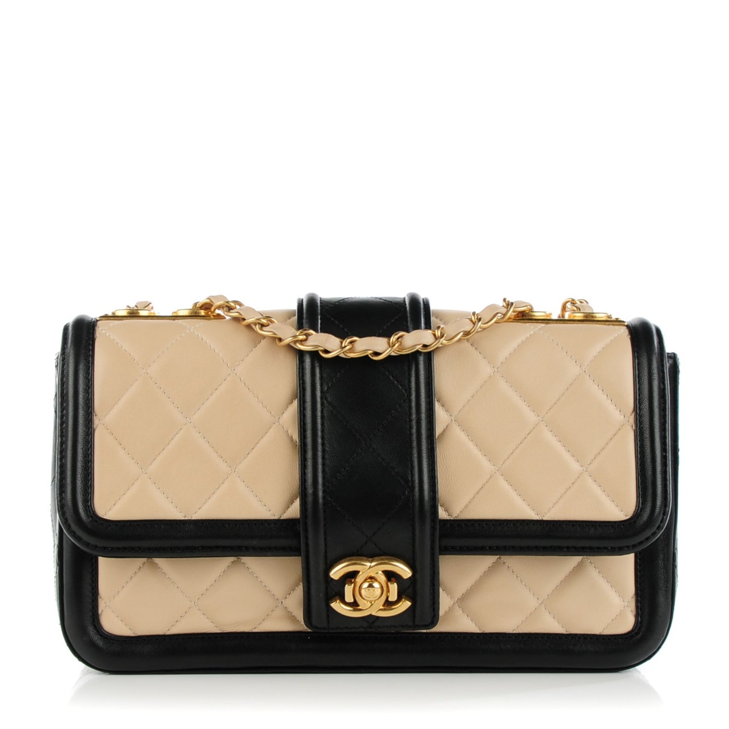 Lambskin Quilted Medium Elegant CC Flap Beige Black