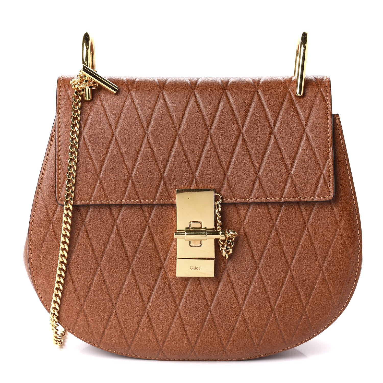 Chloe Lambskin Diamond Embossed Drew Shoulder Bag Caramel 1 of 10