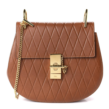 Chloe Lambskin Diamond Embossed Drew Shoulder Bag Caramel 1 of 10