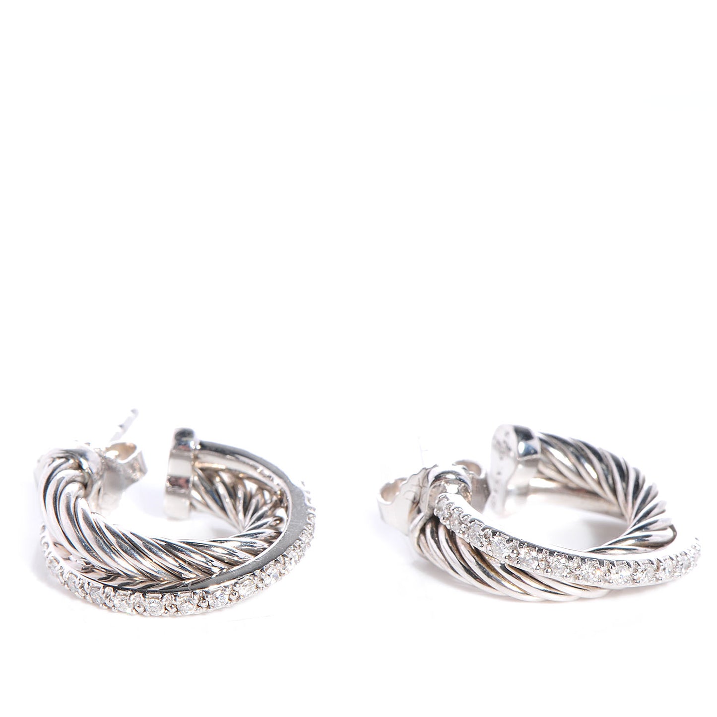 Sterling Silver and Diamonds Crossover Cable Hoop Earrings