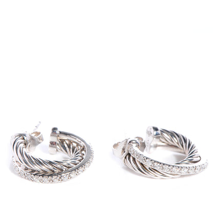 David Yurman Sterling Silver and Diamonds Crossover Cable Hoop Earrings 3 of 6