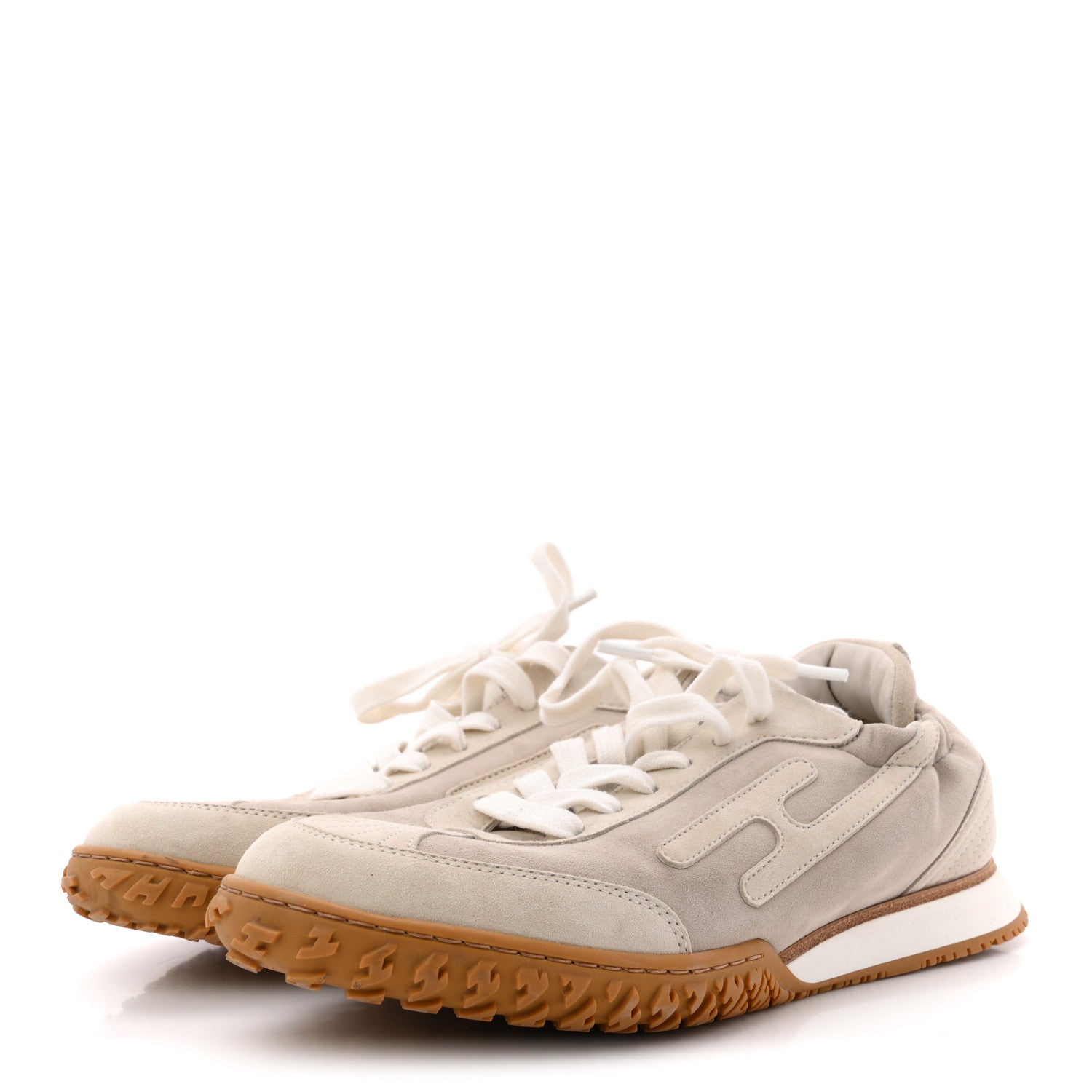 Hermes Suede Goatskin Jet Sneakers 38.5 Beige Esquisse Glaise