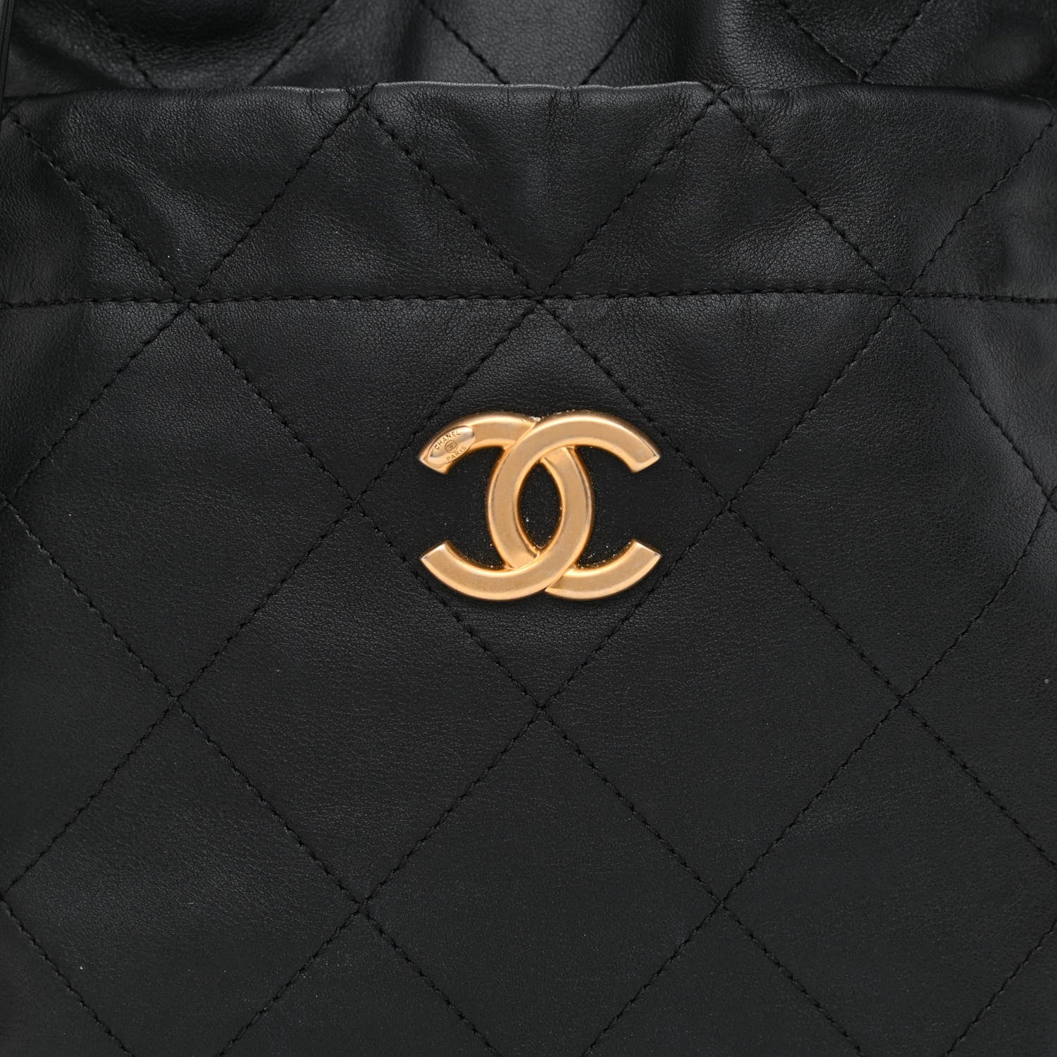 Chanel Calfskin Quilted Drawstring Bucket Bag Black 8 of 10