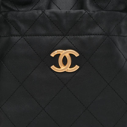 Chanel Calfskin Quilted Drawstring Bucket Bag Black 8 of 10
