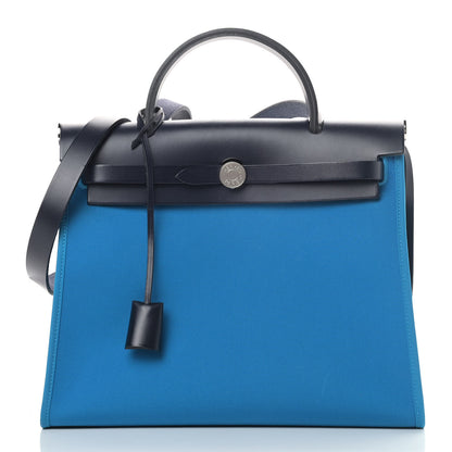 Hermes Vache Hunter Toile Herbag Zip 31 PM Bleu Zanzibar Bleu Indigo 3 of 11