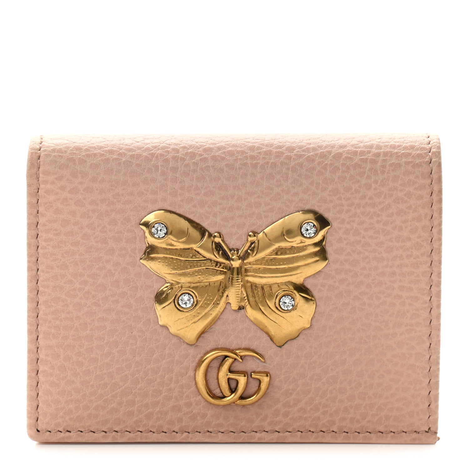Gucci Pebbled Calfskin Butterfly Card Case Perfect Pink 1 of 7