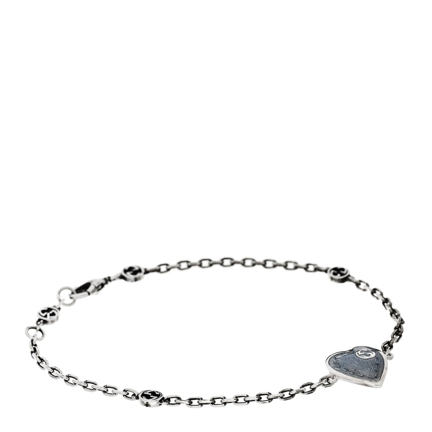 Sterling Silver Enamel Heart Chain Bracelet Blue