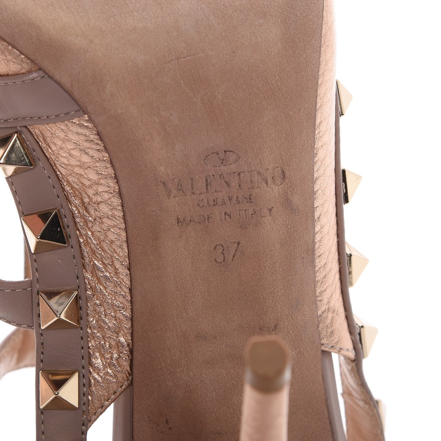Metallic Pebbled Calfskin Rockstud Ankle Strap 100mm Pumps 37 Rame Poudre