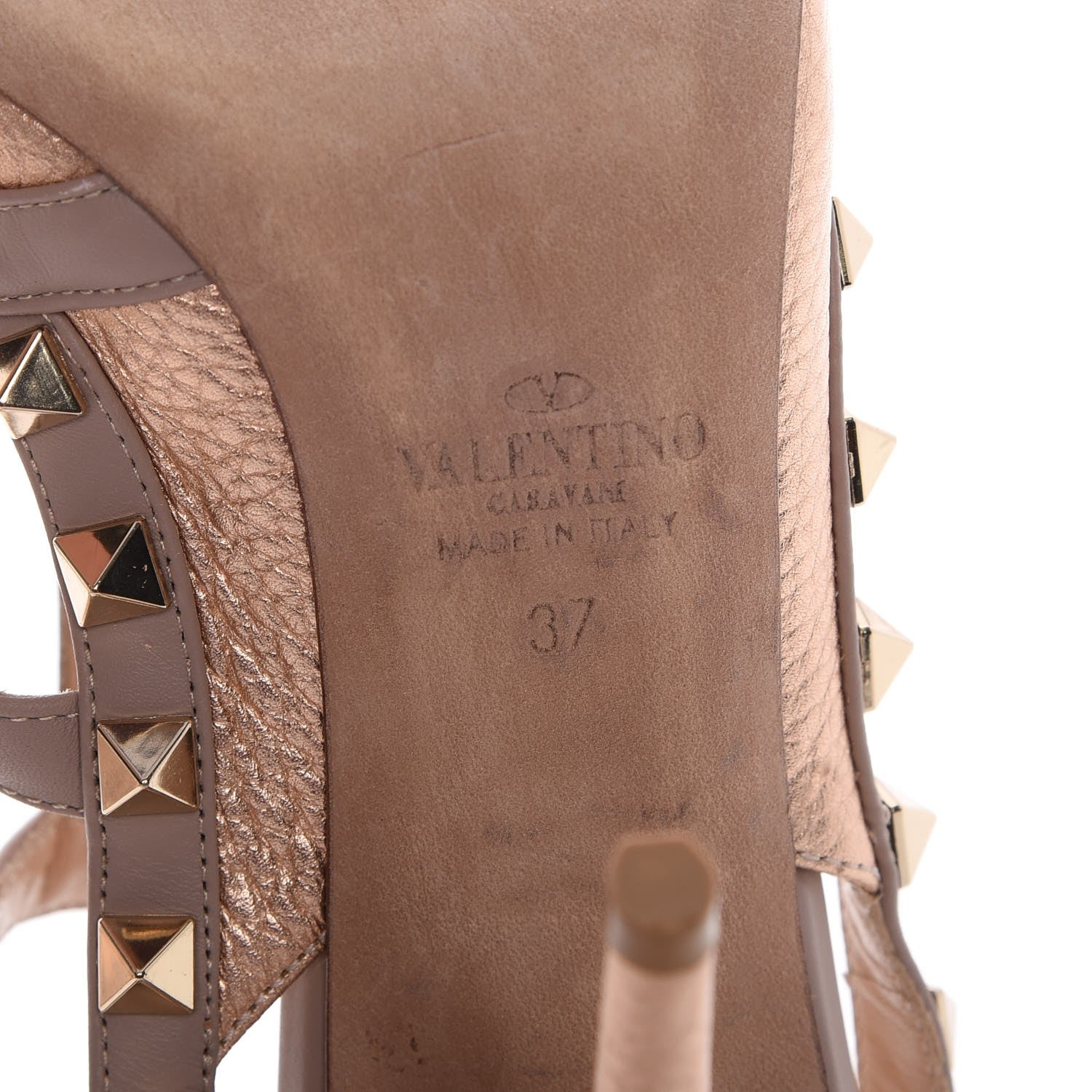 Valentino Garavani Metallic Pebbled Calfskin Rockstud Ankle Strap 100mm Pumps 37 Rame Poudre 8 of 10