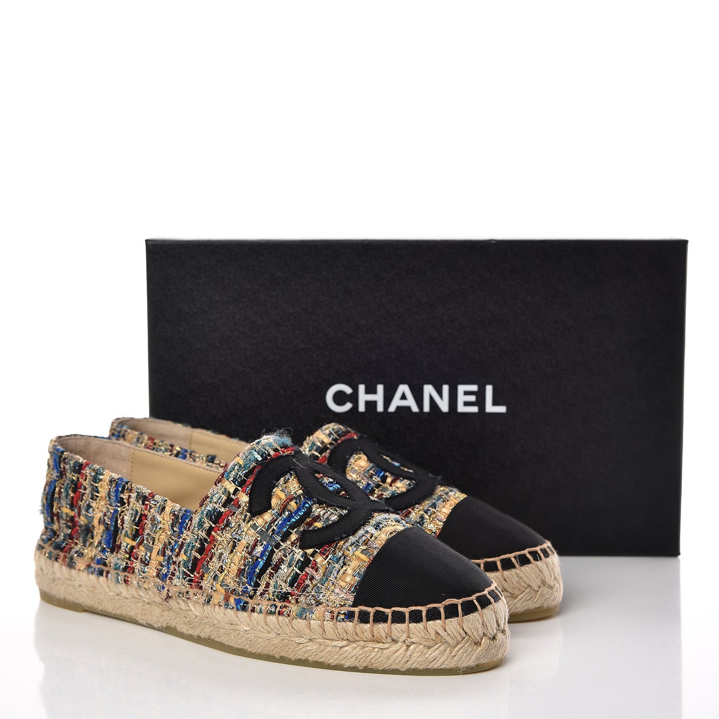 Tweed Grosgrain CC Espadrilles 38 Multicolor