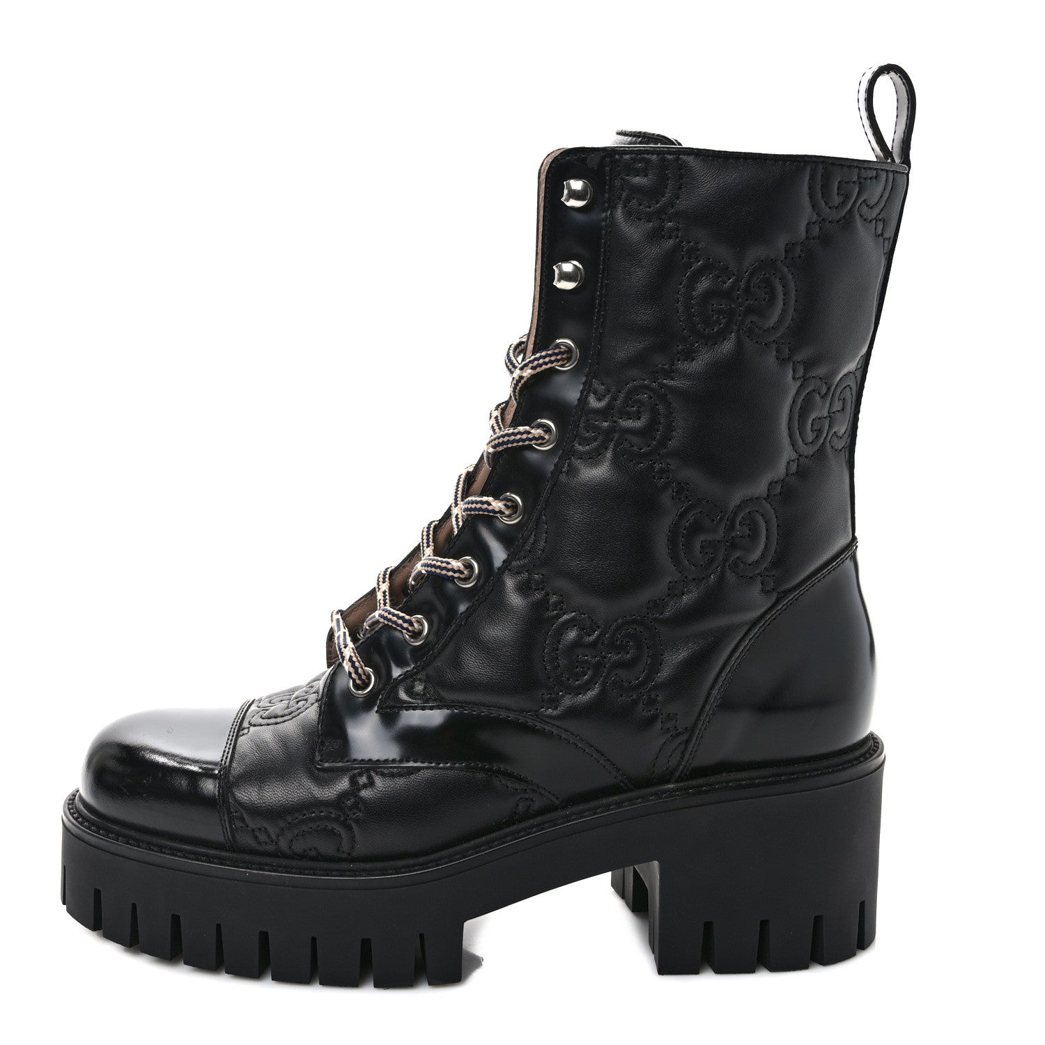 Gucci Cordovan Lux Nappa GG Matelasse Lace Up 60mm Combat Boots 37.5 Black 1 of 8