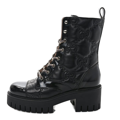 Gucci Cordovan Lux Nappa GG Matelasse Lace Up 60mm Combat Boots 37.5 Black 1 of 8