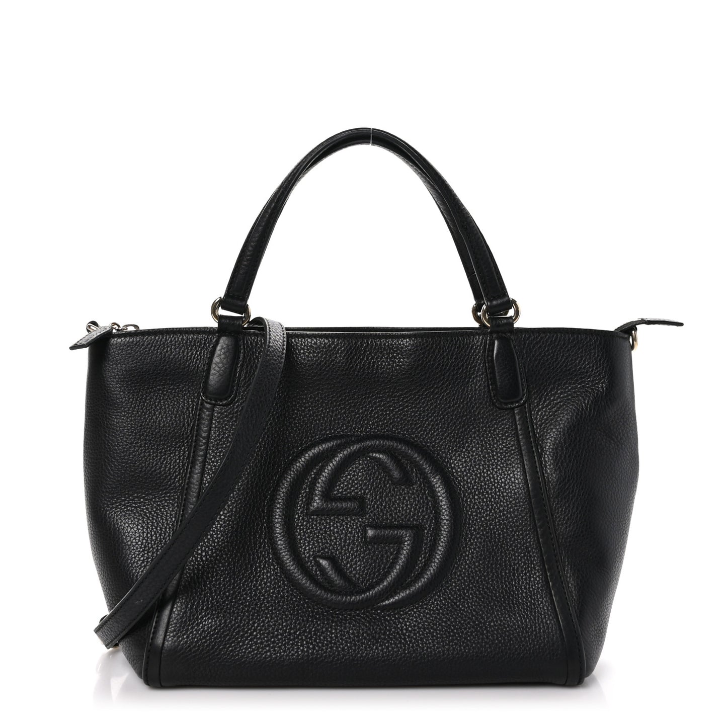 Pebbled Calfskin Small Soho Top Handle Bag Black