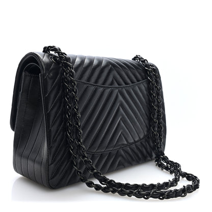 Chanel Lambskin Chevron Quilted Jumbo Double Flap  So Black 3 of 10