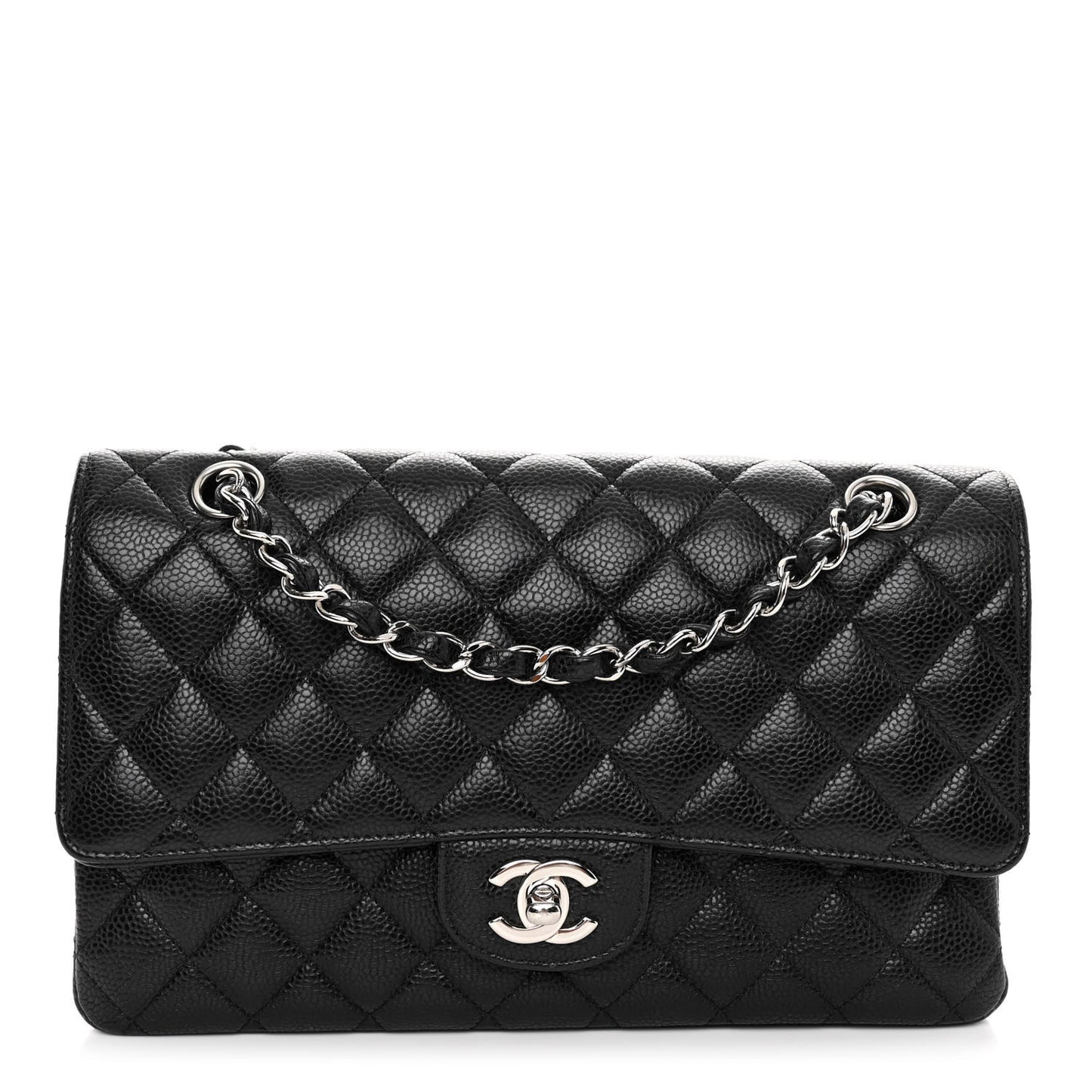 Caviar Quilted Medium Double Flap Black