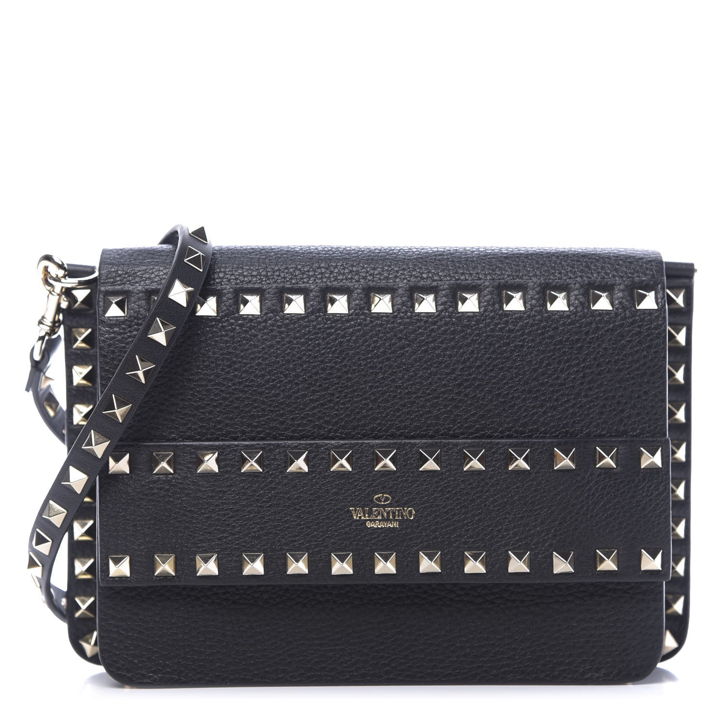 Valentino Garavani Pebbled Calfskin Rockstud Side Slip Crossbody Black 1 of 10