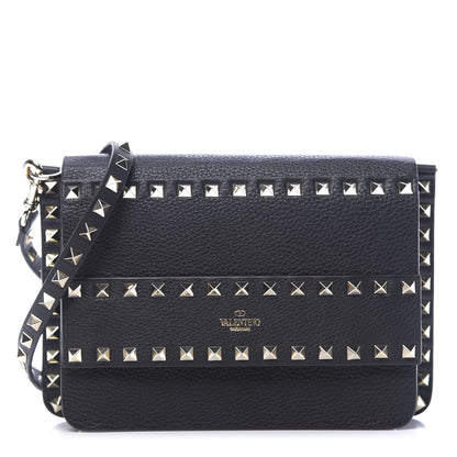 Valentino Garavani Pebbled Calfskin Rockstud Side Slip Crossbody Black 1 of 10