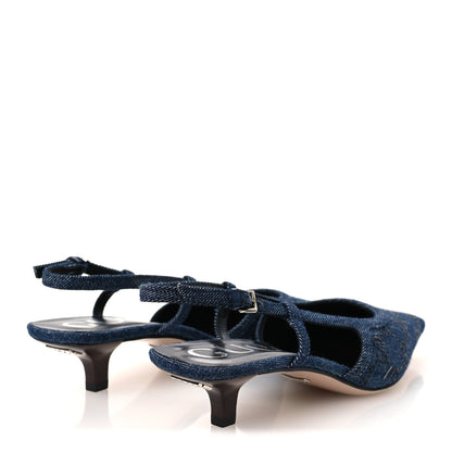 Gucci Denim GG Monogram Malaga Kid Crystal Square G 35mm Slingback Pumps 38 Blue 5 of 11