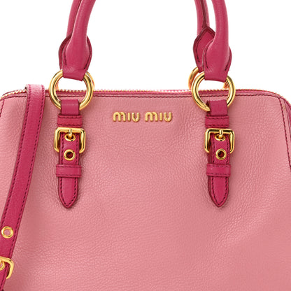 Miu Miu Goatskin Madras Bi-Color Bowling Bag Rosa Peonia 8 of 13