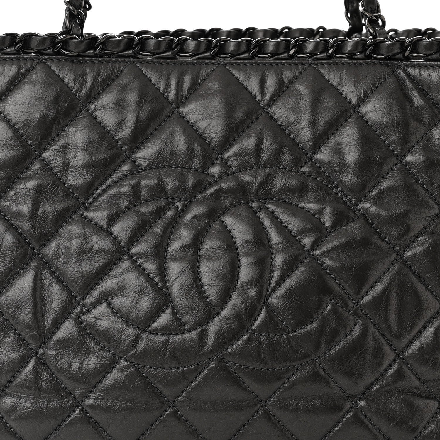 Chanel Metallic Aged Calfskin Quilted Small Chain Me Tote Dark Silver 8 of 11