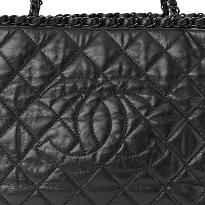Chanel Metallic Aged Calfskin Quilted Small Chain Me Tote Dark Silver 8 of 11