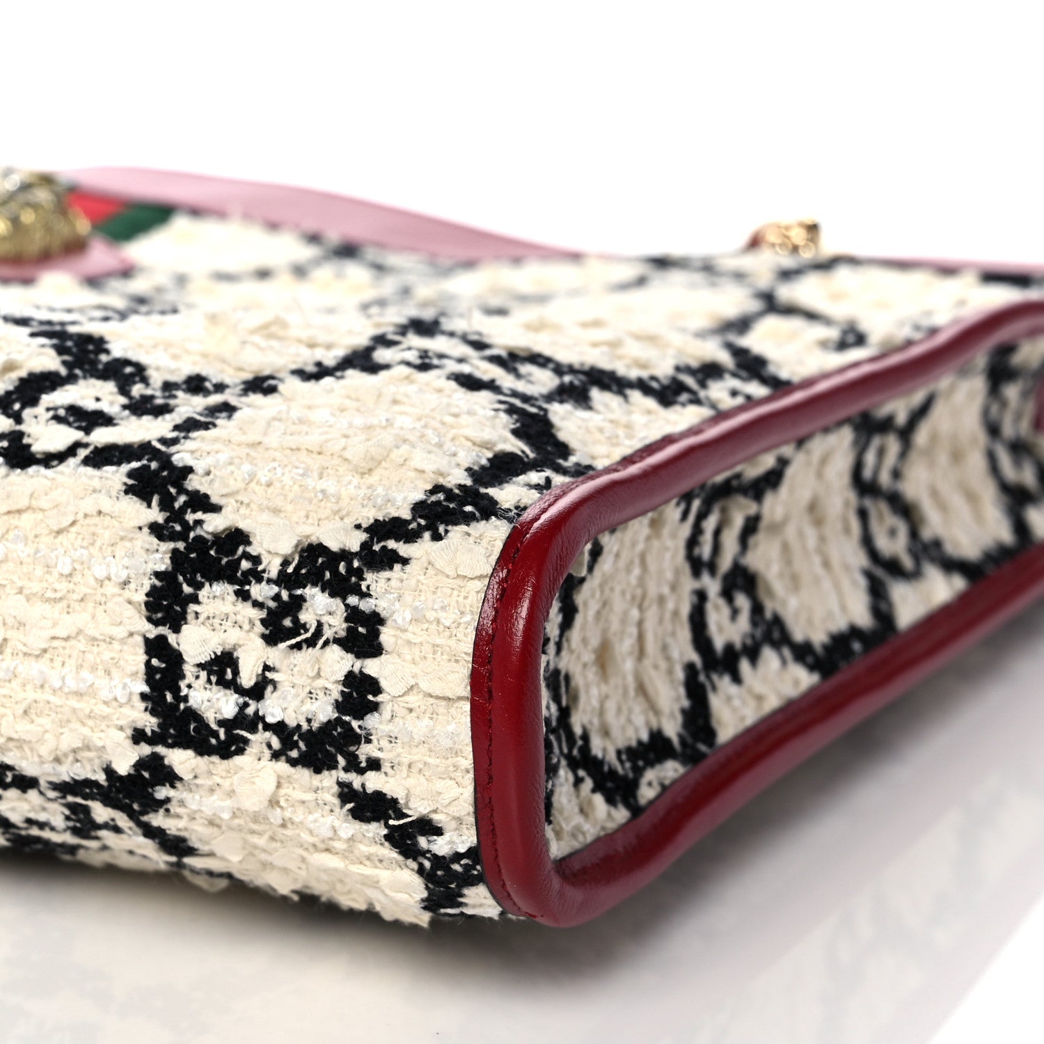 Gucci Tweed GG Monogram Large Rajah Chain Tote White Black Romantic Cherry 10 of 10