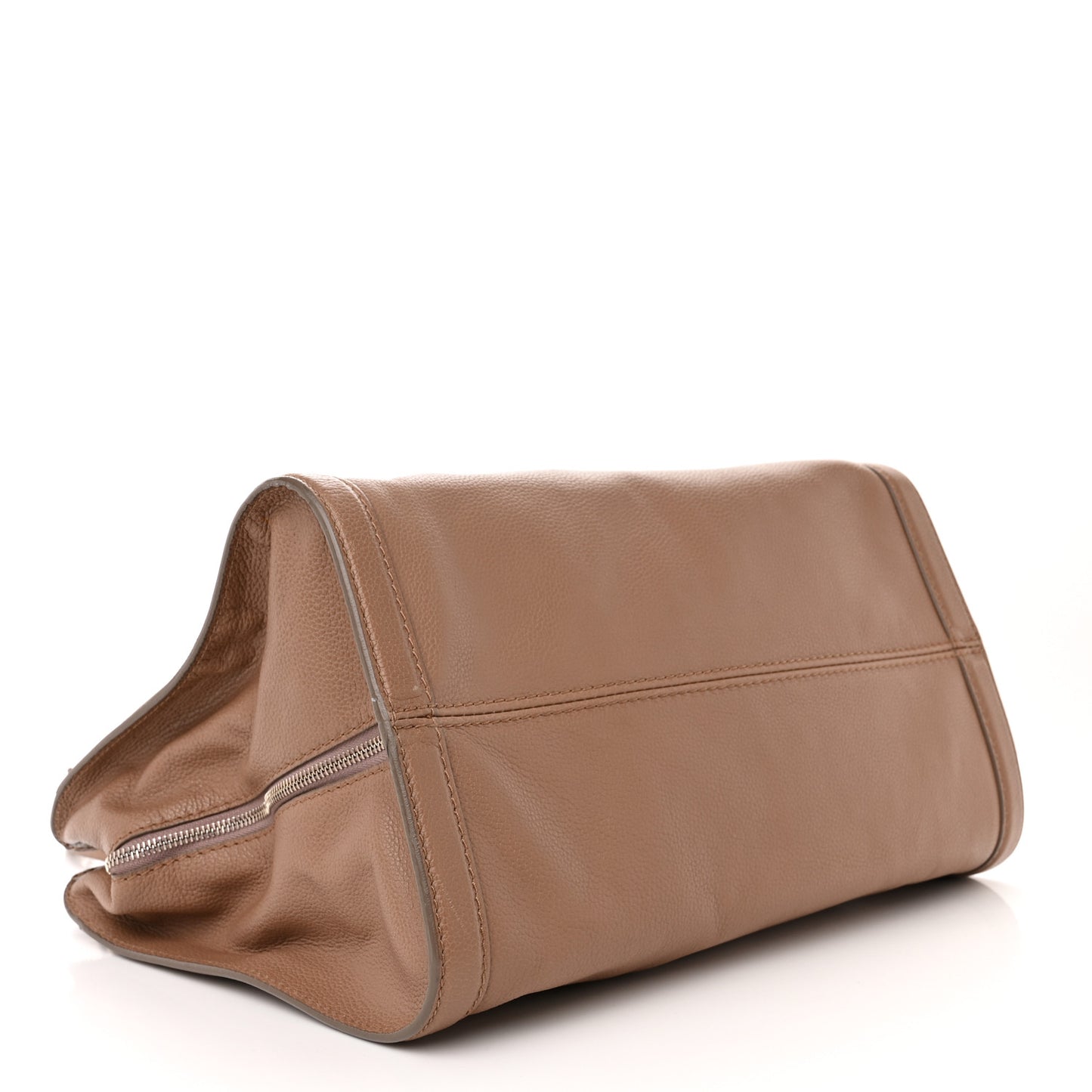 Pebbled Calfskin Large Skull Padlock Zip Around Tote Taupe