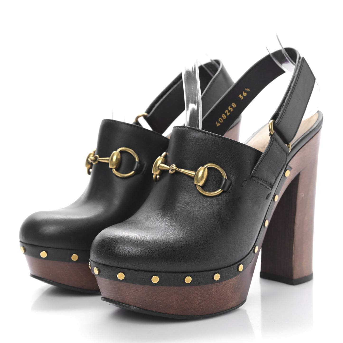 Betis Calfskin Horsebit Amstel Platform Slingback Clogs 36.5 Black