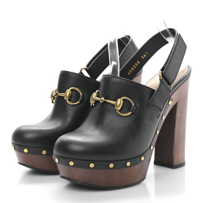 Gucci Betis Calfskin Horsebit Amstel Platform Slingback Clogs 36.5 Black 3 of 8