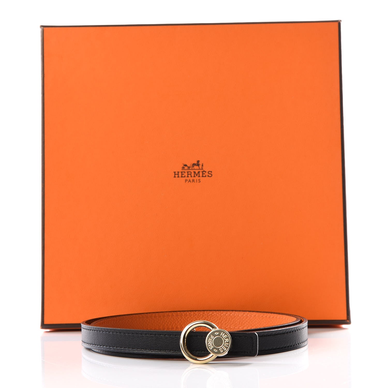 Hermes Swift Epsom 13mm Mini Laquee Reversible Belt 70 Black Orange 6 of 6