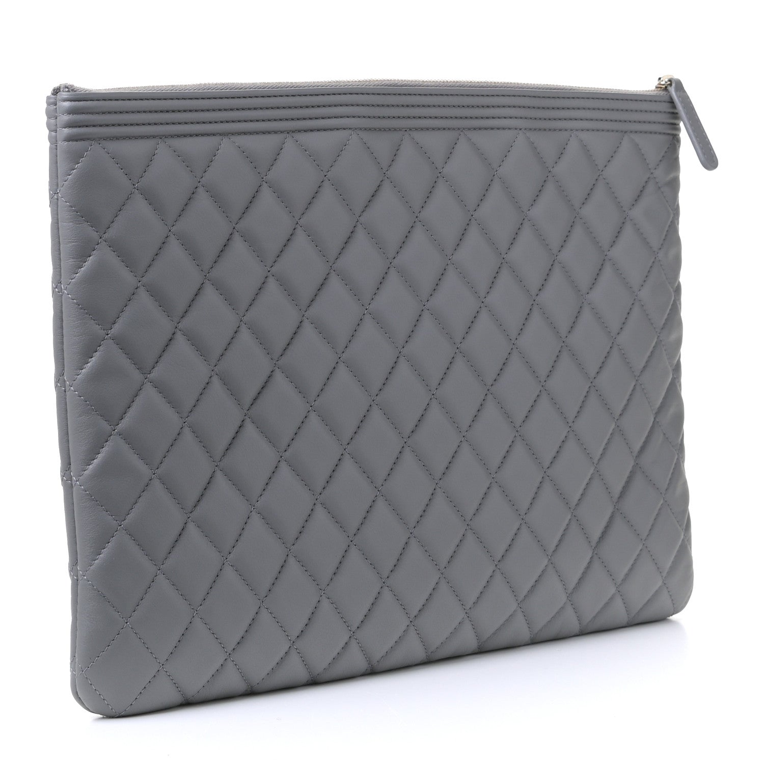 Chanel Calfskin Quilted Large Boy Cosmetic Case Grey 2 of 5
