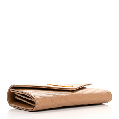 Saint Laurent Grain De Poudre Matelasse Chevron Monogram Flap Wallet Cork 4 of 12