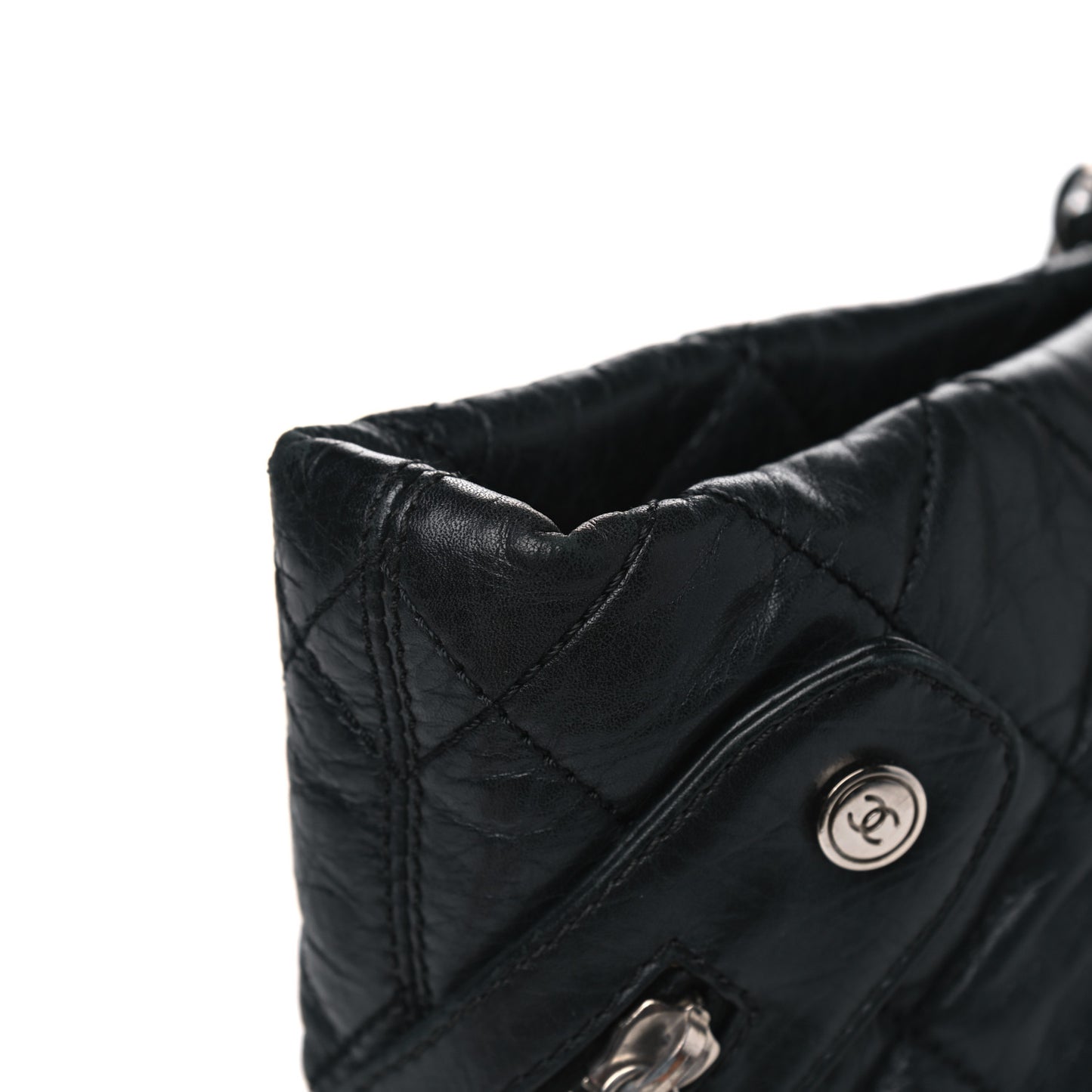 Aged Calfskin Quilted Large Cotton Club Tote Black