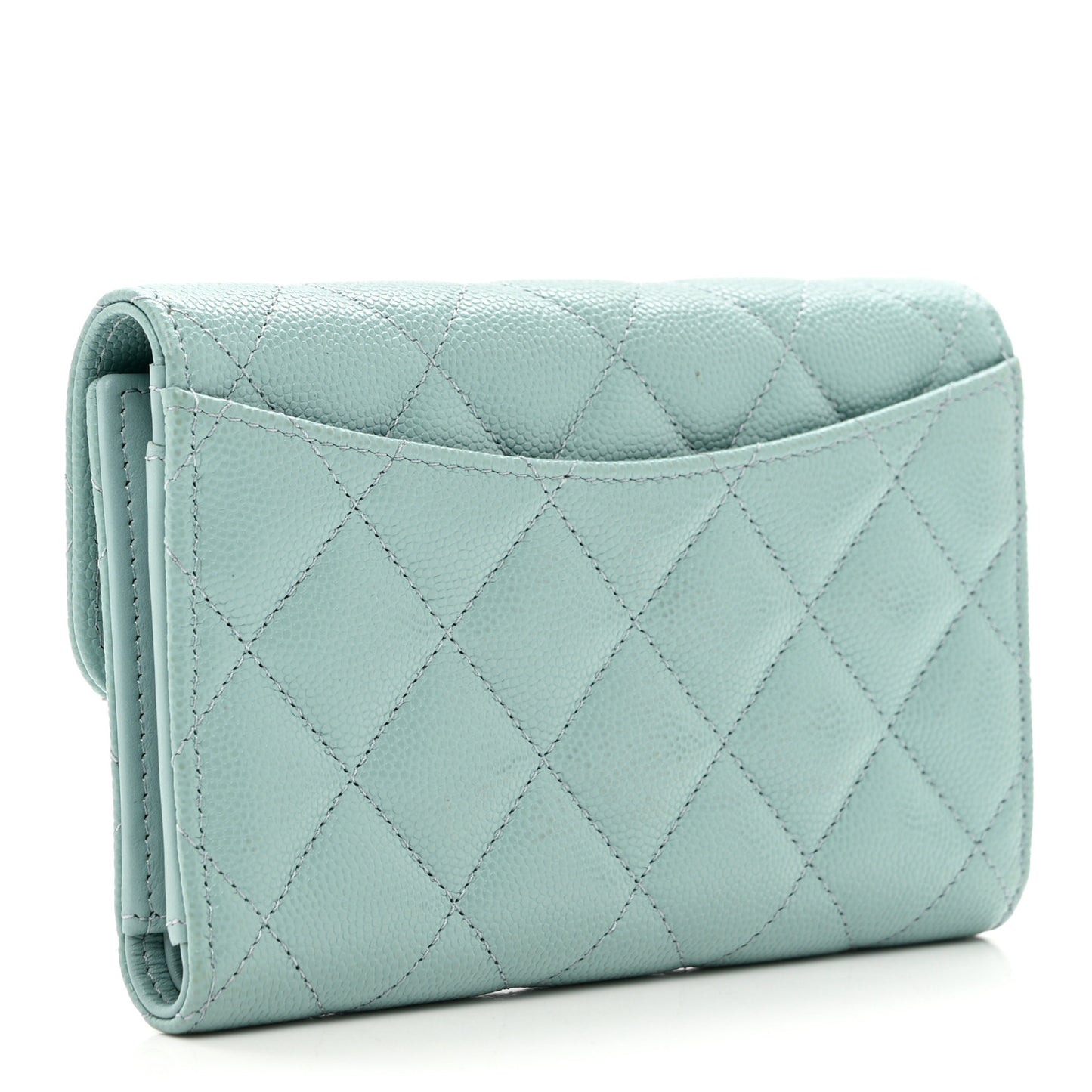 Caviar Quilted Medium Flap Wallet Light Blue