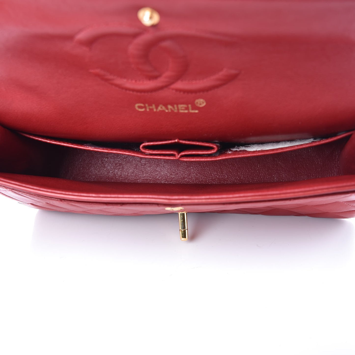 Lambskin Quilted Medium Double Flap Red