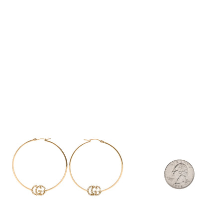 Gucci 18K Yellow Gold Diamond Large Running GG Hoop Earrings 2 of 4