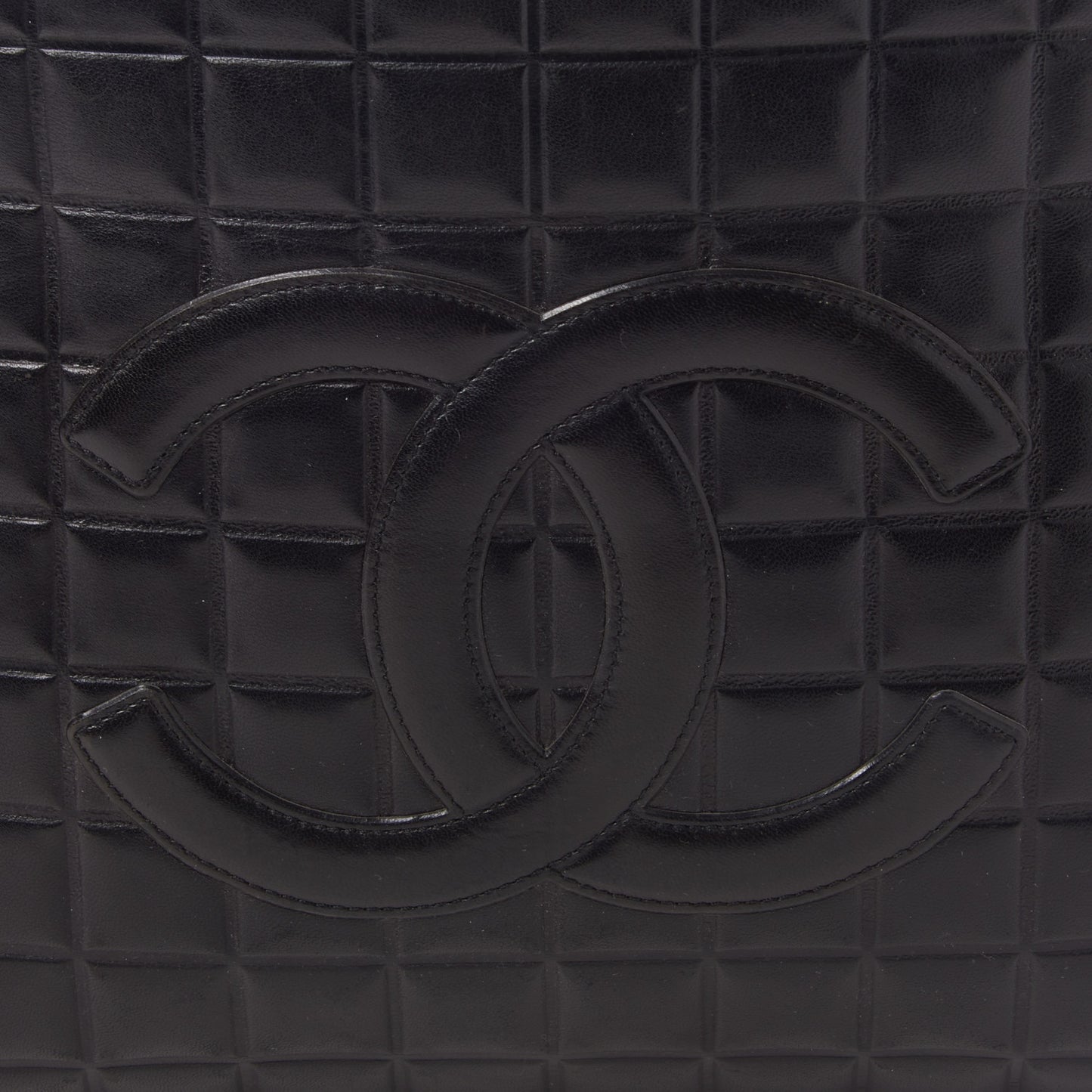 Lambskin Quilted Chocolate Bar Large Tote Black