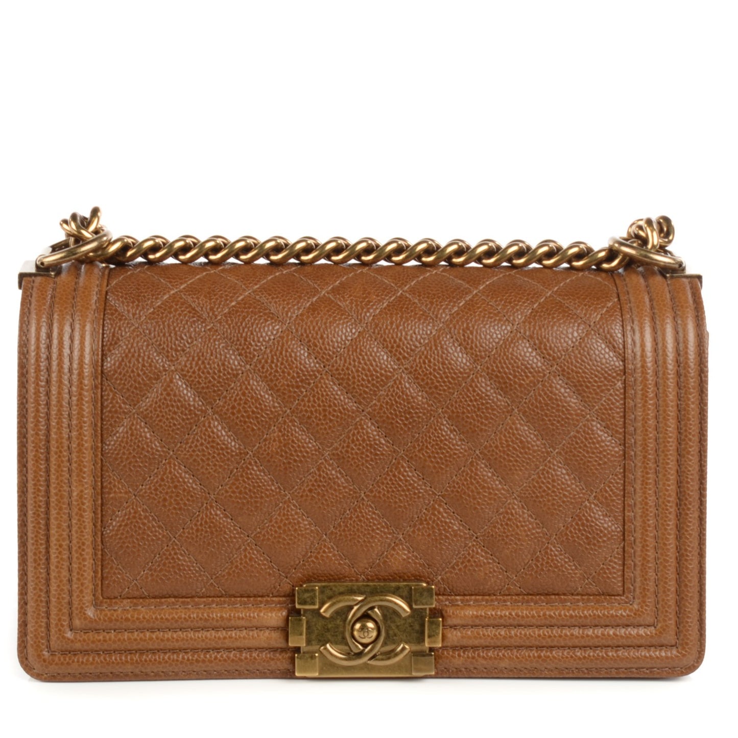 Caviar Quilted Medium Boy Flap Light Brown