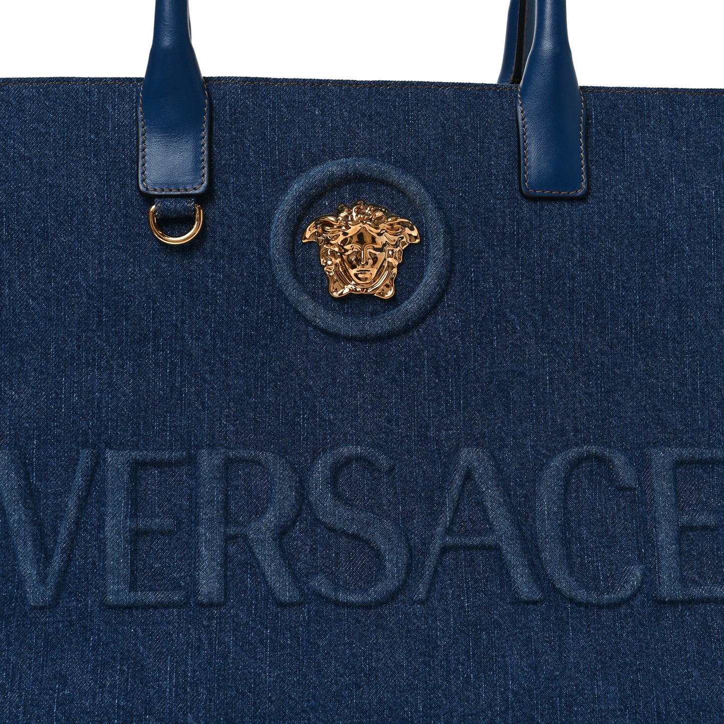 Denim Calfskin La Medusa Tote Bag Blue