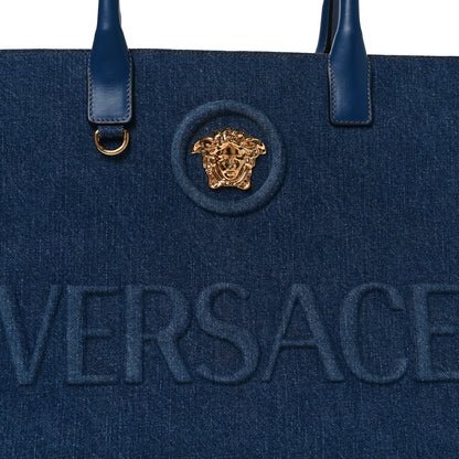 Versace Denim Calfskin La Medusa Tote Bag Blue 7 of 9
